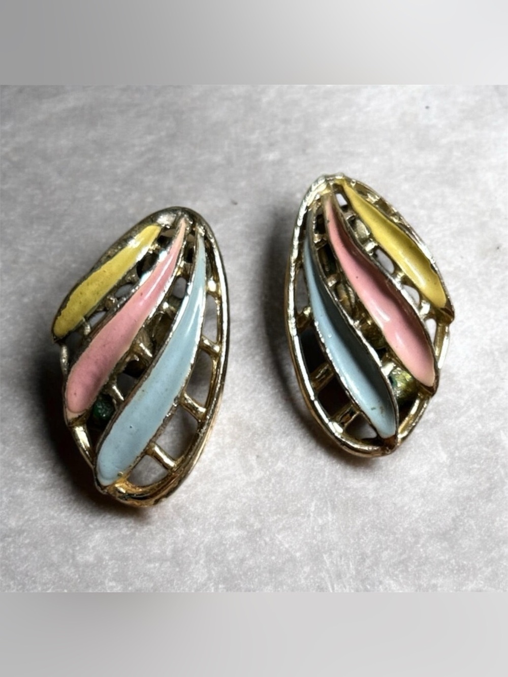 Vintage Pastel Enamel Earrings - Multicolor - Picture 1 of 2
